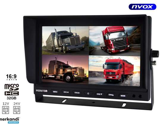9-inch LCD Car Monitor with 4 Camera Support and DVR Recorder Function 12V 24V