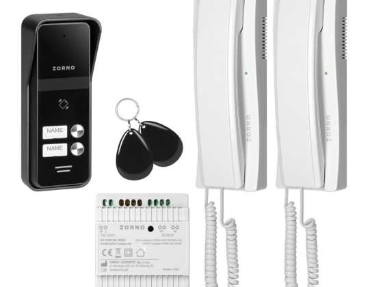 ENIR. two-family intercom set. 2 wires. DIN rail power supply. with a key fob reader. white