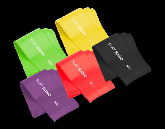 Set de bandes d’exercice en latex 2m Flat Band LTs 1 2 5 20 kg 5 bandes REBEL ACTIVE