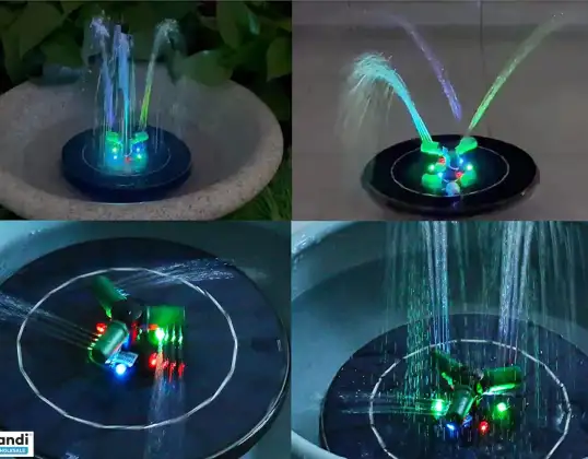 RGB PLOVOUCÍ SOLÁRNÍ FONTÁNA S LED LAMPOU DO JEZÍRKA A BAZÉNU – 5 TRYSEK, AUTOMATICKÝ START