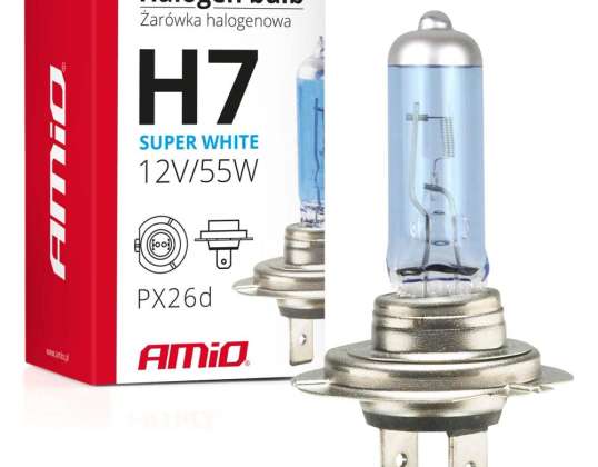 Halogen bulb h7 12v 55w uv filter e8 super white amio 01157
