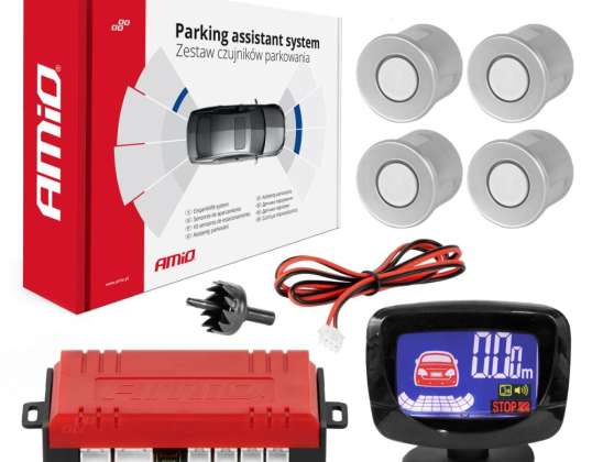Kit de capteurs de stationnement - 4 capteurs argentés avec graphique LED amio 01561