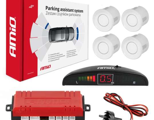 Reversing Parking Sensor Set LED 4 White Sensors amio 01566