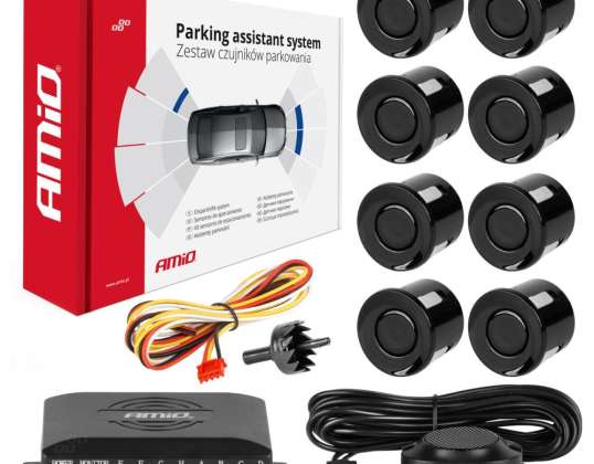 Reverse Parking Sensor Kit Buzzer 8 Sensors Black amio 01575