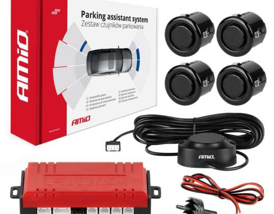 Reverse Parking Sensor Set Buzzer 4 Black Sensors &quot;Gold&quot; 18 mm amio 01576