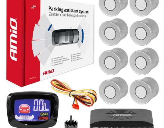 Kit de capteurs de stationnement avec graphique LED 8 capteurs argent Amio 01597