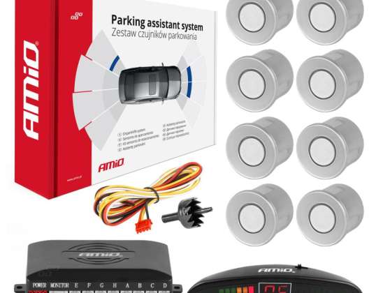 Set di sensori di parcheggio con LED, 8 sensori, argento, amio 01598