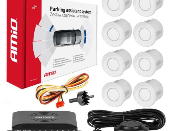 Parkeer sensor achteruitrijset met buzzer 8 sensoren wit amio 01599