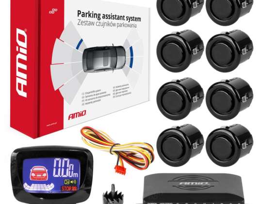 Parkeersensoren set met LED grafiek 8 sensoren zwart goud 18 mm amio 01605