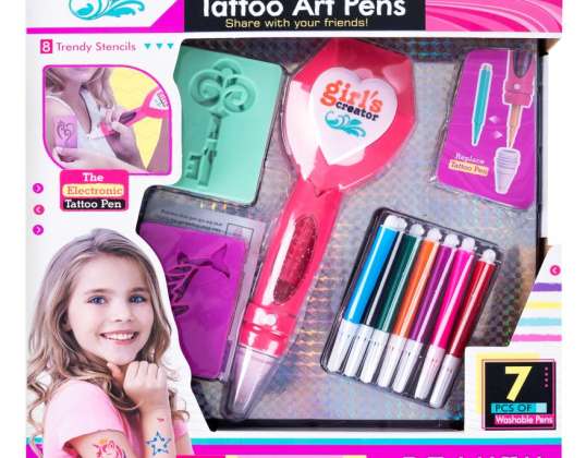 TATTOO KIT ZA OTROKE IN ODRASLE – STROJ + 7 BARV + ŠABLONE – USTVARJALNA ZABAVA