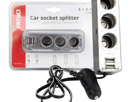 Dělicí konektor zapalovače SOC3 3 1 USB Amio 01706