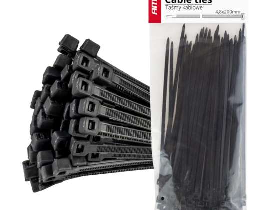 Black Cable Zip Ties 4 8x200mm 100 pcs amio 02155