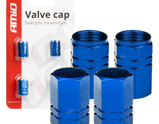 Aluminum Valve Caps Blue 4 pcs amio 02239