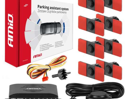 Achteruitrijsensoren set met 8 zwarte interne sensoren 16,5 mm amio 02254
