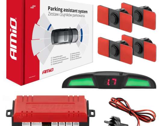 Zestaw czujników parkowania cofania led cob 4 sensory czarne wewnętrzne 16.5 mm amio 02285