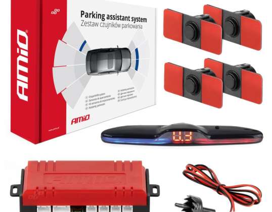 Parkering sensor sæt med tilbage sensor max led 4 sorte indvendige sensorer 16,5 mm amio 02291