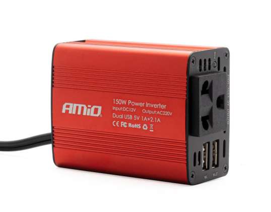Inverseur de tension 12v/230v 150w/300w 2xusb pi01 amio 02468