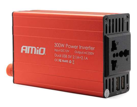 Convertisseur de tension 12v/220v 300w/600w 2xusb pi03 amio 02470