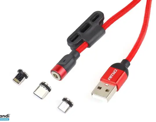 Cable USB magnético 3 en 1 para lightning, USB C, micro USB 1 m UC 8 AMIO 02522