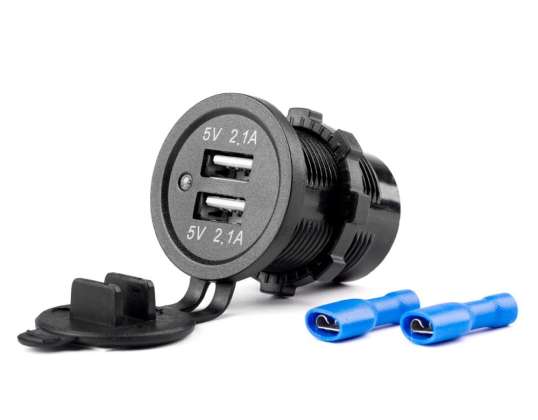 Ūdensnecaurlaidīgs lādētājs ar 2x USB ligzdām 12V 24V mod 04 amio 02854