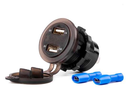 Wasserdichte Ladegerät mit Steckdosen und Spannungstester 2x USB 12V 24V MOD 06 AMIO 02856