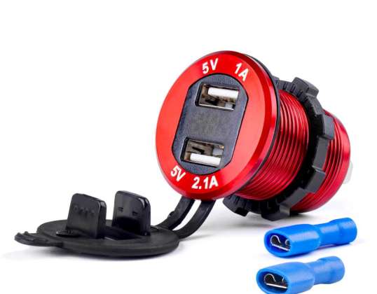 Vedenpitävä latauslaite jännitetesterillä 2x usb 12v 24v mod 11 amio 02861