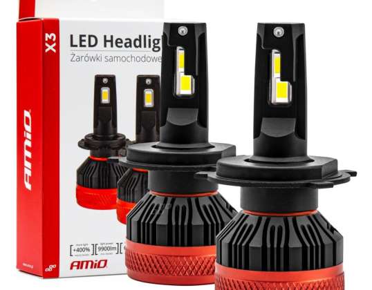 Auto LED-lamput sarja X3 H4/H19 6500K CANBUS AMiO 02979