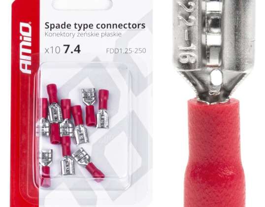 Isolerede flade hun stik 7.4mm 0.5 1.5mm2 10a 10 stk. amio 03062