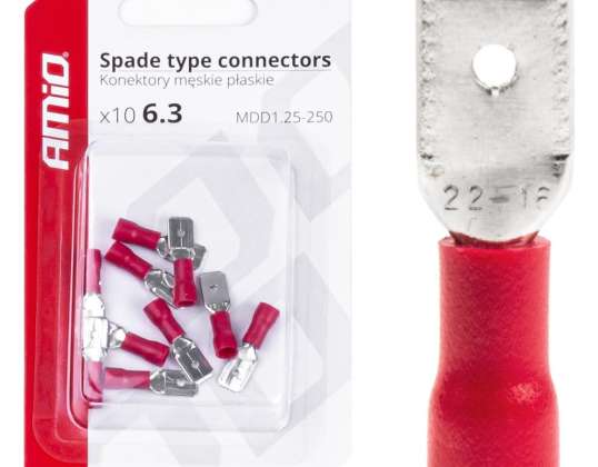 Geïsoleerde platte mannelijke connectoren 6.3mm 0.5 1.5mm2 10a 10 stuks amio 03066