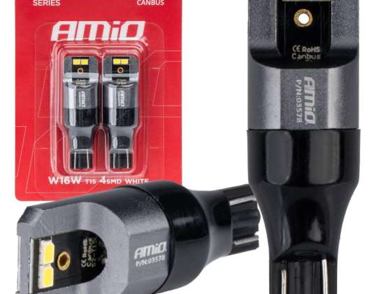Żarówki led canbus pro t15 w16w 4x2016 smd białe 12v 24v amio 03578