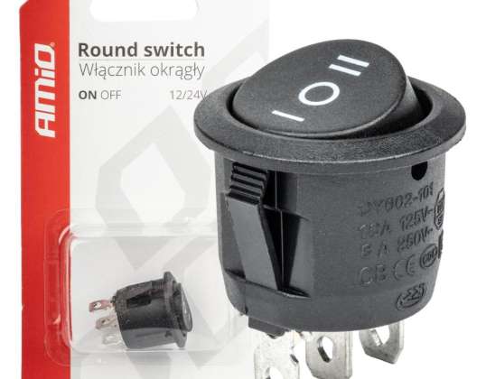 Interrupteur rond noir 12v 230v bu03 amio 03614
