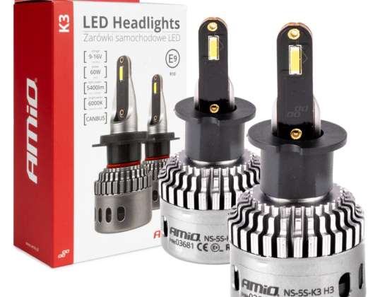 Auton led polttimot sarja k3 h3 12v 6000k canbus amio 03681