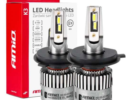 Auton LED-polttimot K3 H4/H19-sarja 12V 6000K Canbus Amio 03682