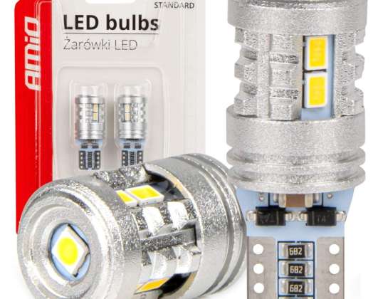 LED bulbs standard t10 w5w 6x3020 1x3030 smd white 12v 24v amio 03718