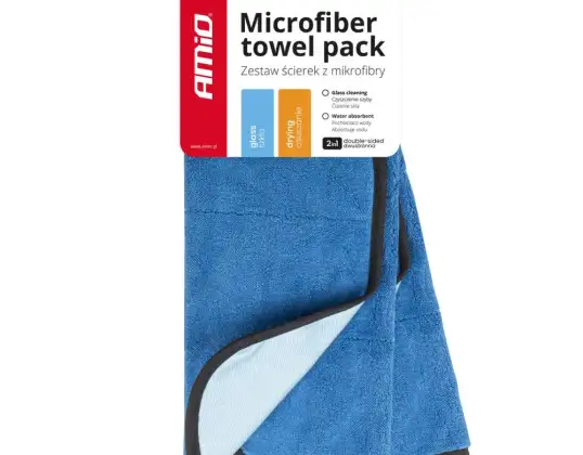 Mikrofaser zum Waschen, Reinigen von Fenstern und Trocknen des Autos 2in1 30x40 cm 2 Stk. 630g amio 03747