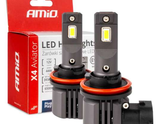 Żarówki samochodowe led seria x4 aviator h8 h9 h11 h16 6500k canbus amio 03765