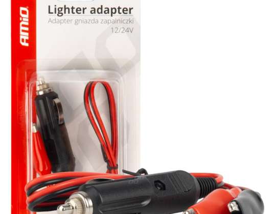 Sigarettenneradapter med krokodilleklemmeutgang 12v 24v 60cm amio 03802