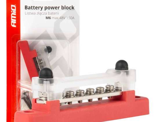 Ground distribution block plus bus bar m6 12v 48v 150a amio 03810