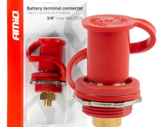 Akumuliatoriaus maitinimo jungtis Red Plus su galiniu dangteliu 3/8 M10 12V 24V 48V 250A AMIO 03814