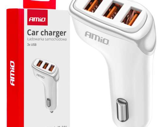 Avtomobilski polnilec 3x USB a 3.1a amio 03885
