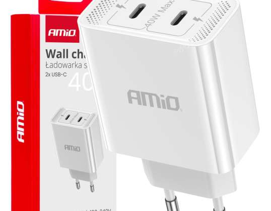 Зарядний пристрій змінного струму 230v 2x usb c 40w amio 03892