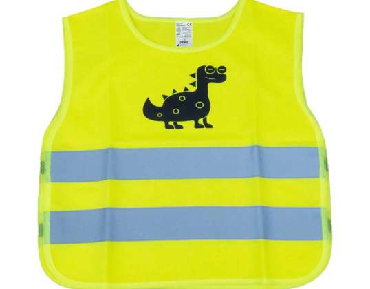Barnas reflekterende refleksvest gul dinosaur amio 03936