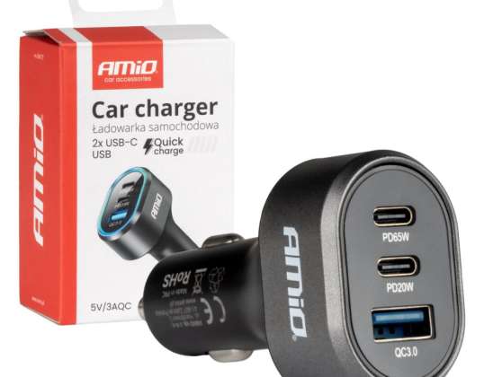 Fast Car Charger 85w qc3.0 pd65w pd20w 2x usb c 1x usb a amio 04177