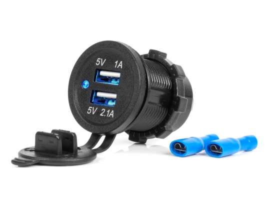 Nabíječka do auta s usb zásuvkami voděodolná 3.1a 2xusb 12v 24v amio 04216
