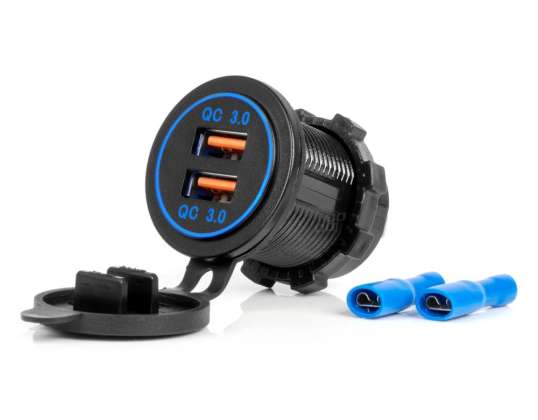 Car charger with usb sockets waterproof 2xusb qc3.0 12v 24v amio 04218