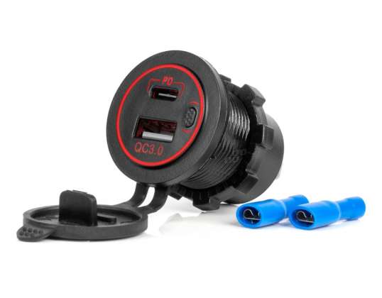 Carregador de carro com tomadas USB impermeáveis USB C QC3.0 12V 24V AMIO 04221