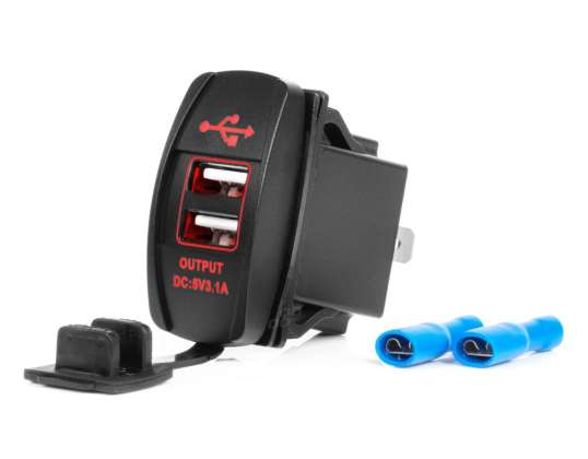 Cargador de coche con tomas usb impermeable forma de barco 2x usb 12v 24v amio 04228