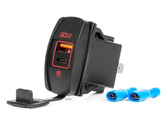 Carregador de carro com tomadas USB impermeável barco em forma USB C QC3.0 12V 24V AMIO 04229