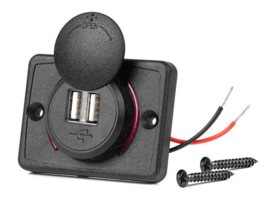 Car charger with usb sockets waterproof square 2x usb 12v 24v amio 04230
