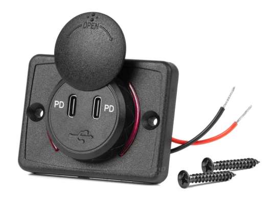 Carregador de carro com tomadas usb quadrado impermeável 2x usb c 12v 24v amio 04232